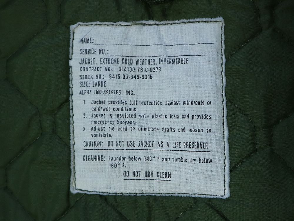 1978年 米海軍 実物 U.S.NAVY EXTREME COLD WEATHER IMPERMEABLE USN デッキ ジャケット LARGE  ( 検索 米軍 ミリタリー ビンテージ