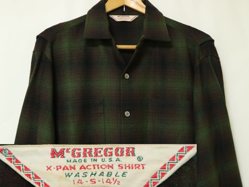 デッドストック 60s McGREGOR ビンテージ オンブレ シャドー チェック オープンカラー ボックス ウール シャツ USA製 S //