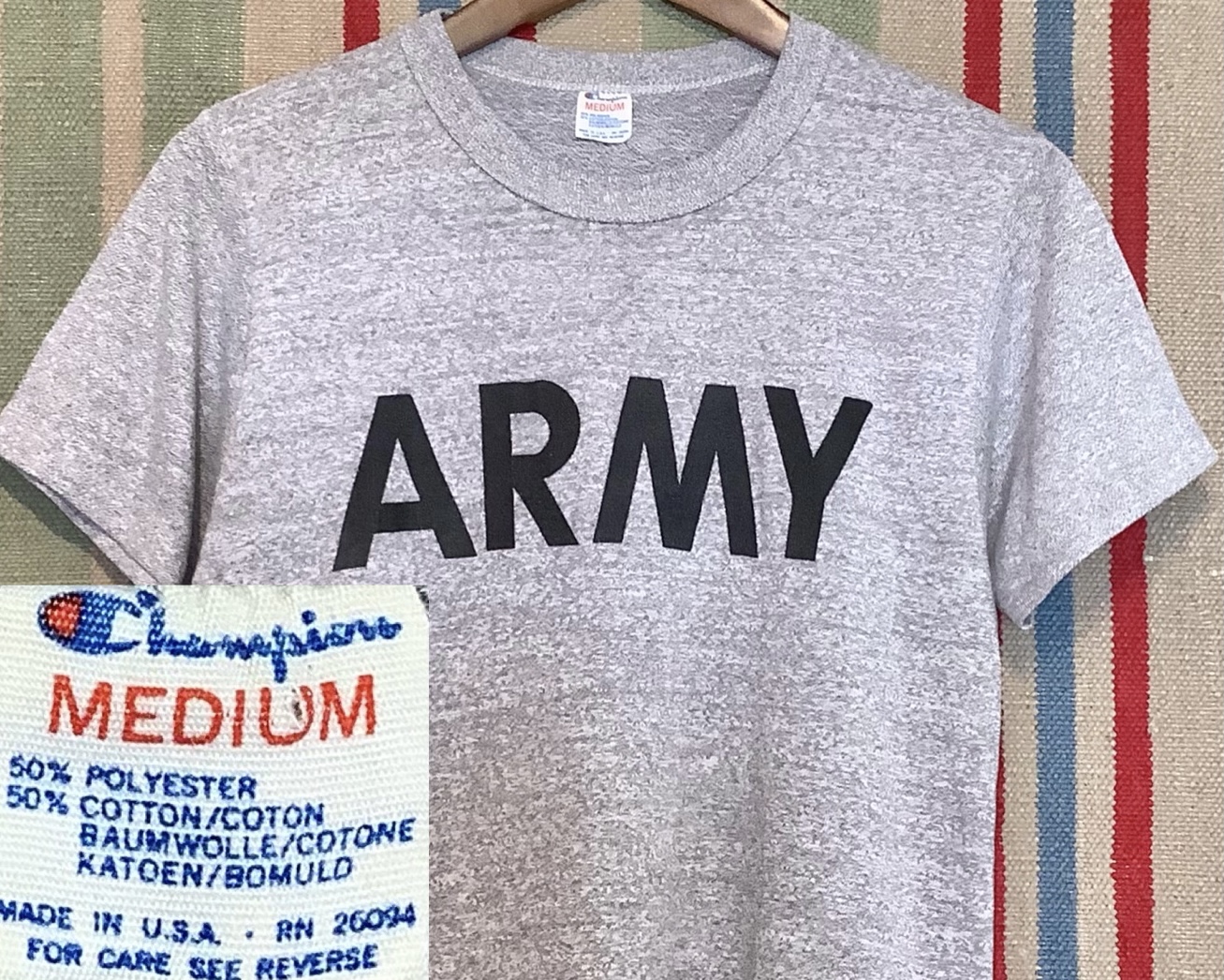 USA製 80s トリコタグ チャンピオン ARMY 霜降り グレー 杢グレー ビンテージ 半袖 Tシャツ US- M サイズ // 米軍