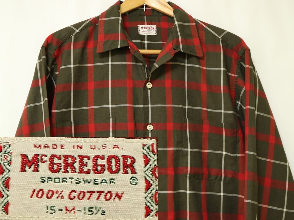 デッドストック 60s McGREGOR オープンカラー ボックス ビンテージ コットン 長袖 シャツ size M MADE IN USA //