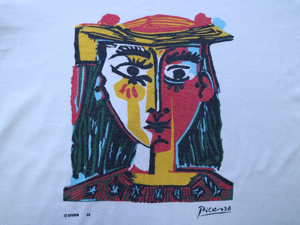 ビンテージ 1994年 Pablo Picasso - Woman in a Hat with Pompoms and a Printed  Blouse (1962) アート 90S パブロ ピカソ Tシャツ XL //