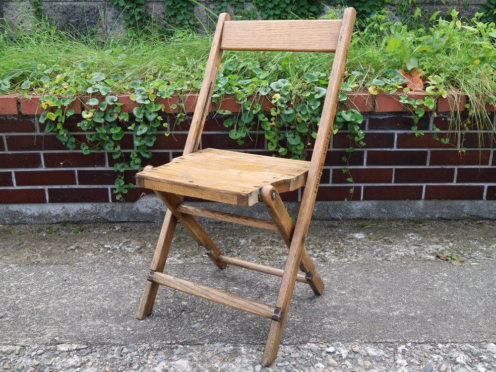 秀逸 30S USA製 アンティーク ビンテージ ウッド フォールディング チェア 折りたたみ 椅子 折り畳み 木製 NO.4 *