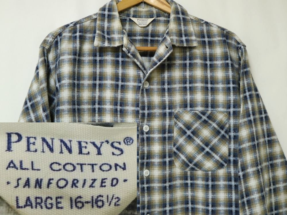 柄デザインチェック60s Penney's vintage open color shirt