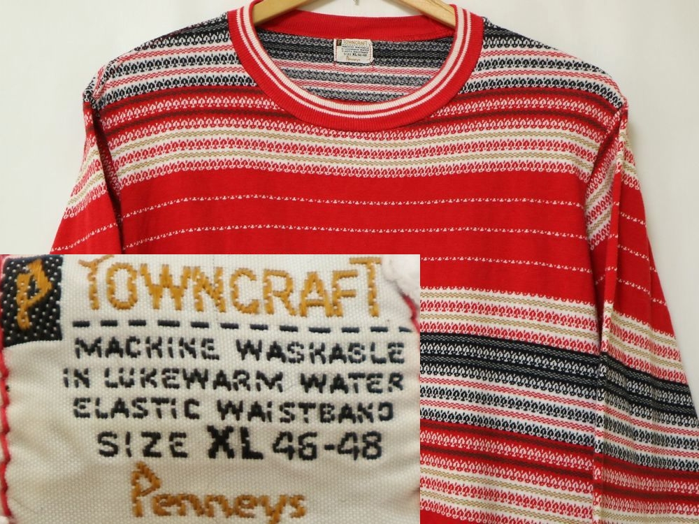 40％割引レッド系,L激安価格の 60年代 Penney's Towncraft 激レア ジャガード ロンT Tシャツ/カットソー(七分/長袖)  メンズレッド系L-ACI.MD