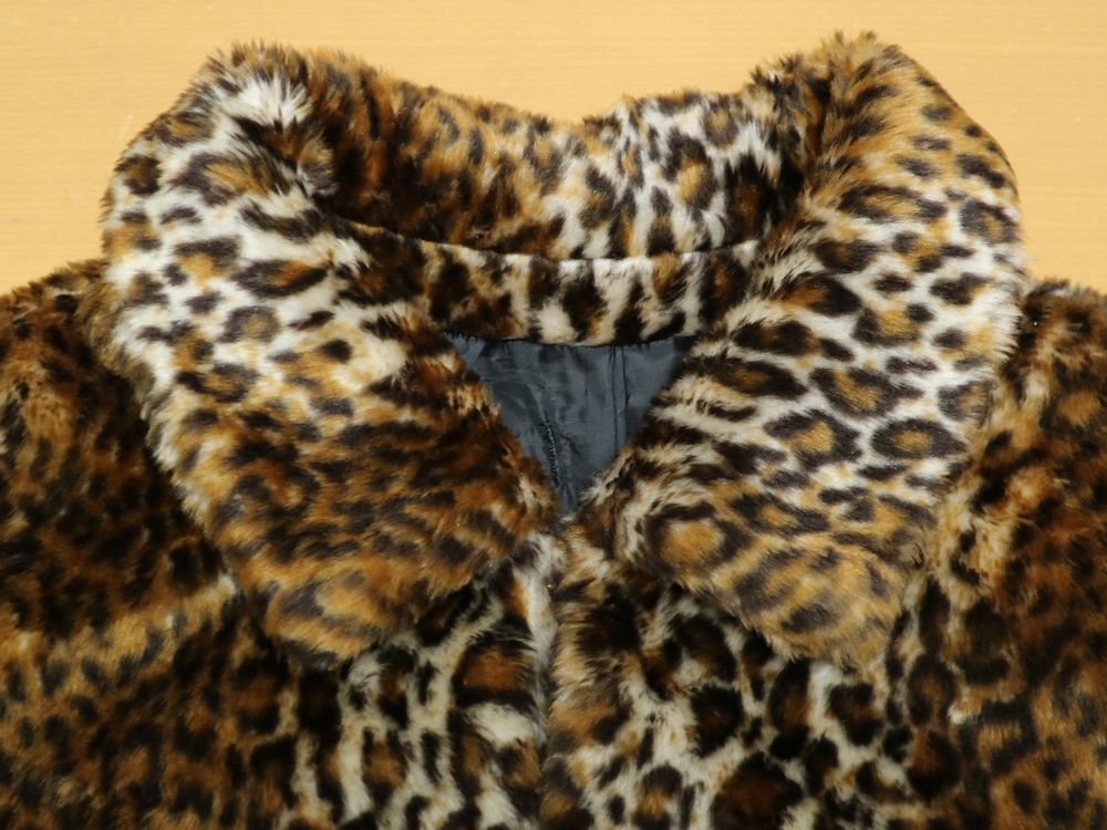 70s 80s Leopard ビンテージ レオパード ヒョウ柄 豹柄 フェイク ファー コート ジャケット メンズ L 程度 //