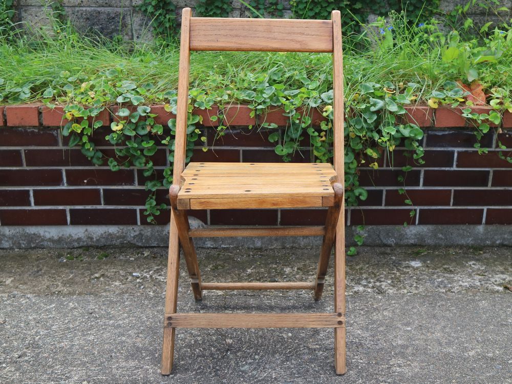 秀逸 30S USA製 アンティーク ビンテージ ウッド フォールディング チェア 折りたたみ 椅子 折り畳み 木製 NO.3 //