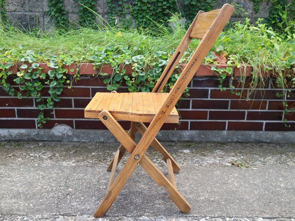 秀逸 製 アンティーク ビンテージ ウッド フォールディング チェア 折りたたみ 椅子 折り畳み 木製  //