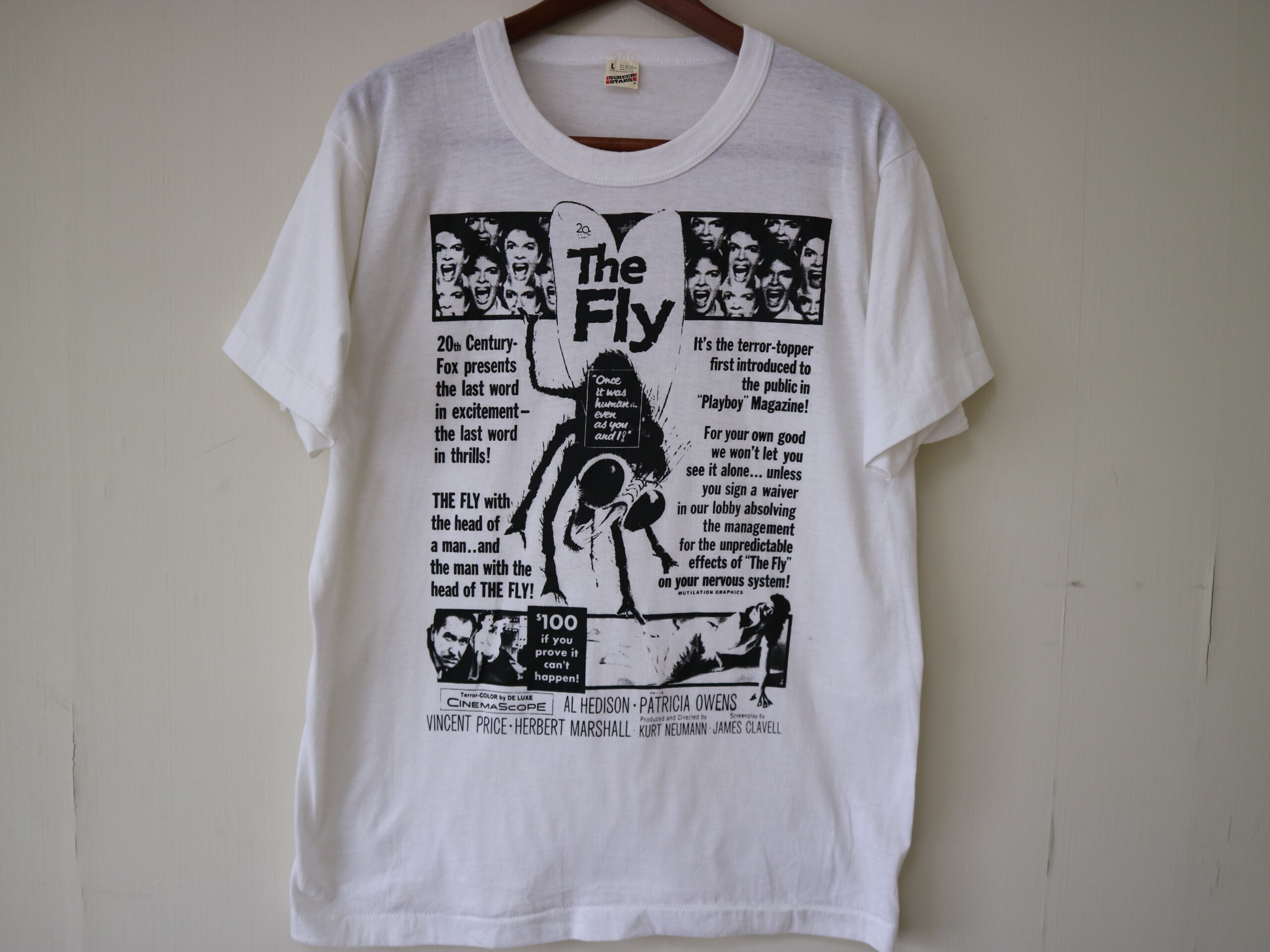 希少! ビンテージ 80s The Fly (1958年) SF ホラー 映画 Tシャツ SIZE L ザ・フライ ハエ男 //
