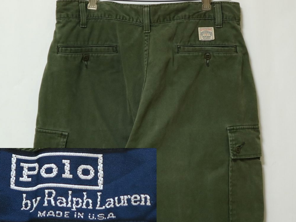 稀少 80s USA製 ビンテージ OLD Polo Ralph Lauren Chino ラルフローレン 剥き出しボタン テーパード カーゴ パンツ  w32 //