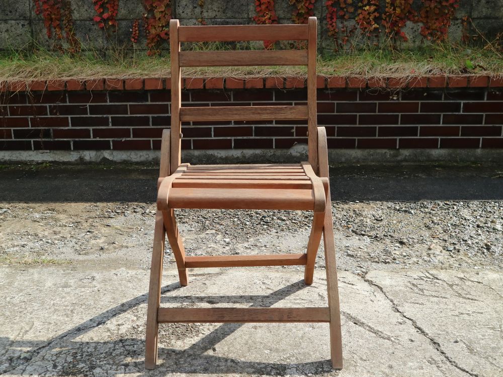 ビンテージチェア　折りたたみ椅子　レトロ　座面木製　パイプ椅子　3脚セット