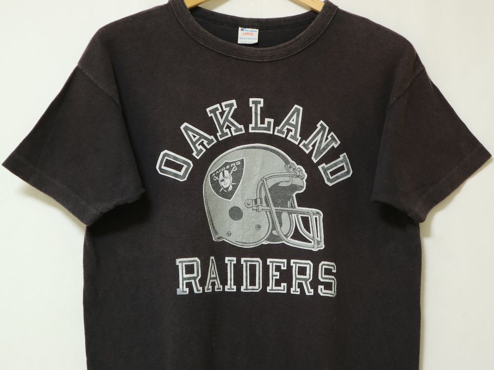 80s USA製 チャンピオン トリコタグ NFL OAKLAND RAIDERS ビンテージ 半袖 Tシャツ 黒 US- L //