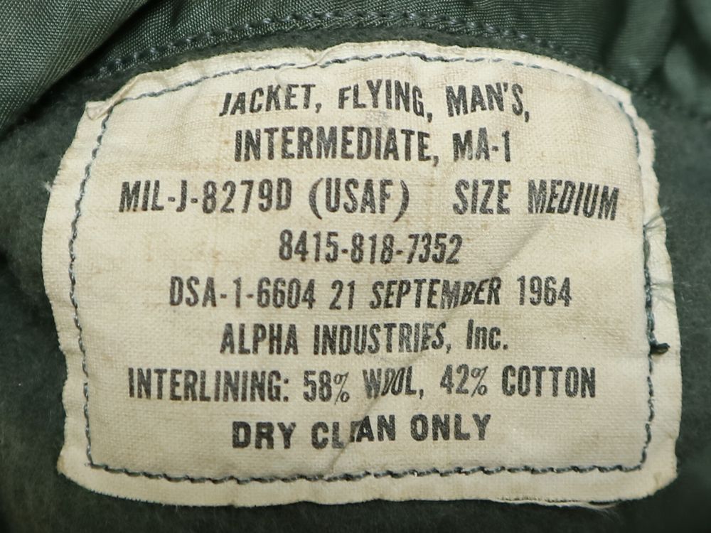 CROWN ZiPPER ! 1964年 米軍 実物 MA-1 MIL-J-8279D USAF 60s