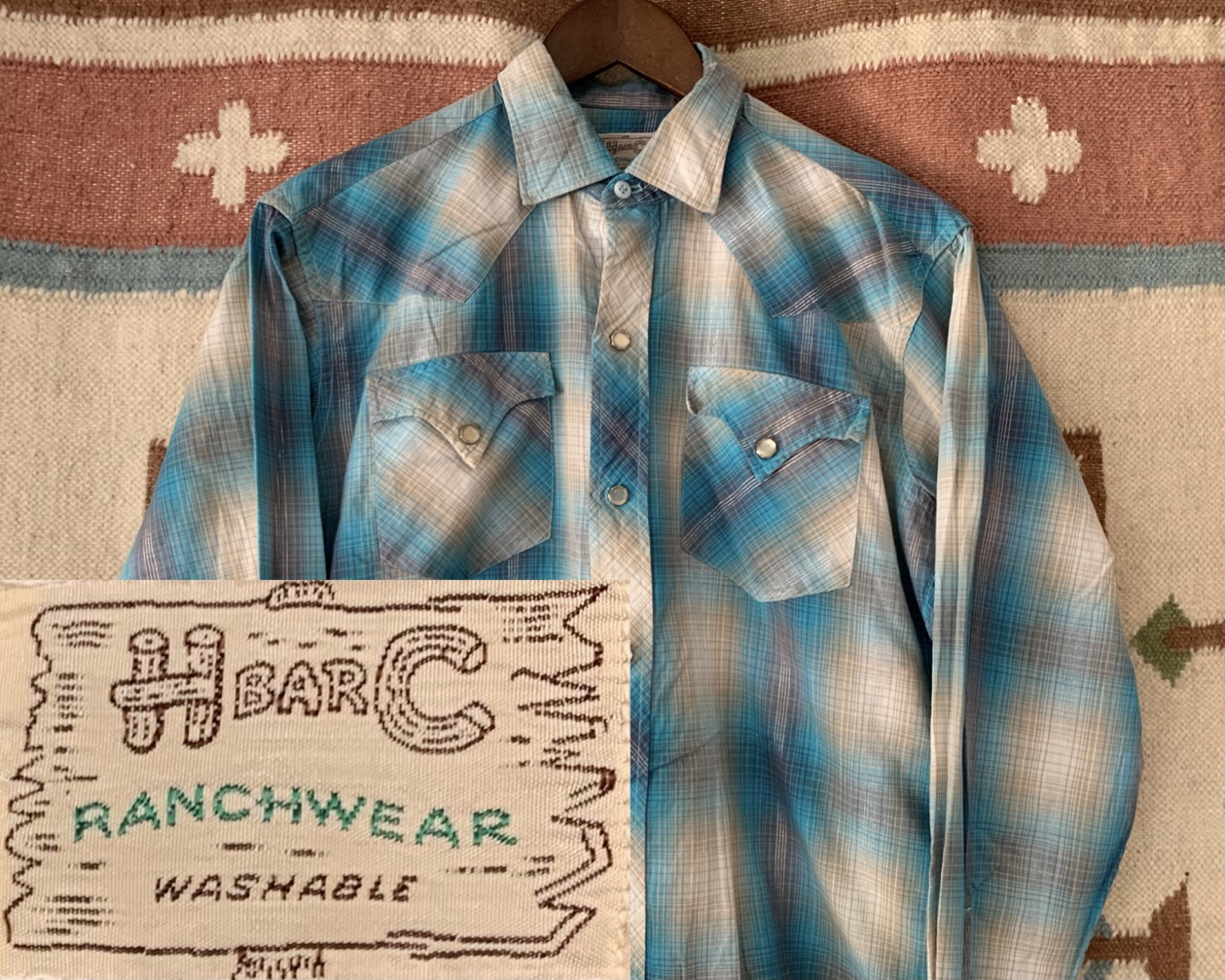 60s H BAR C RANCHWEAR ビンテージ オンブレ シャドー チェック柄 ウエスタン 長袖 シャツ US- M サイズ 程度  vintage //