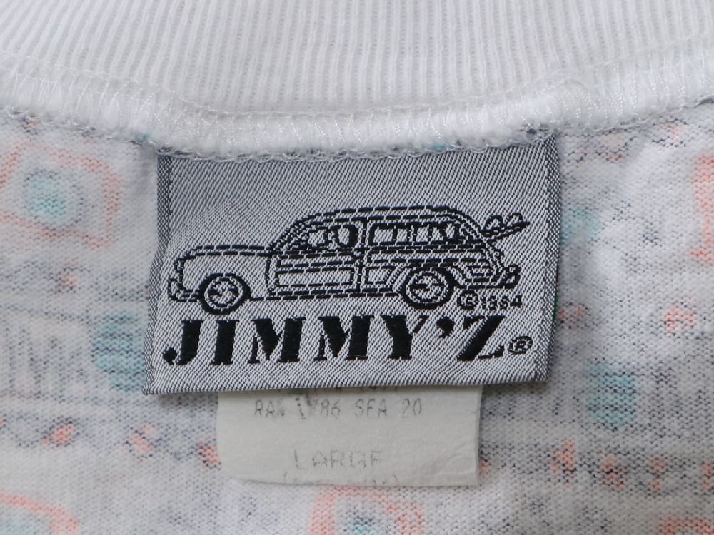 レア 80s USA製 JIMMY'Z 86年? ビンテージ モックネック ポップ アート ボーダー Tシャツ L //