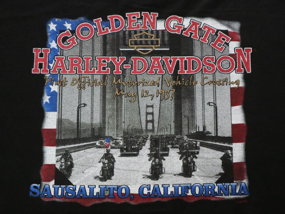レア! 1937年 ピクチャープリント USA製 1998年 ハーレー ダビッドソン Harley Davidson ビンテージ Tシャツ ブラック  黒 L //