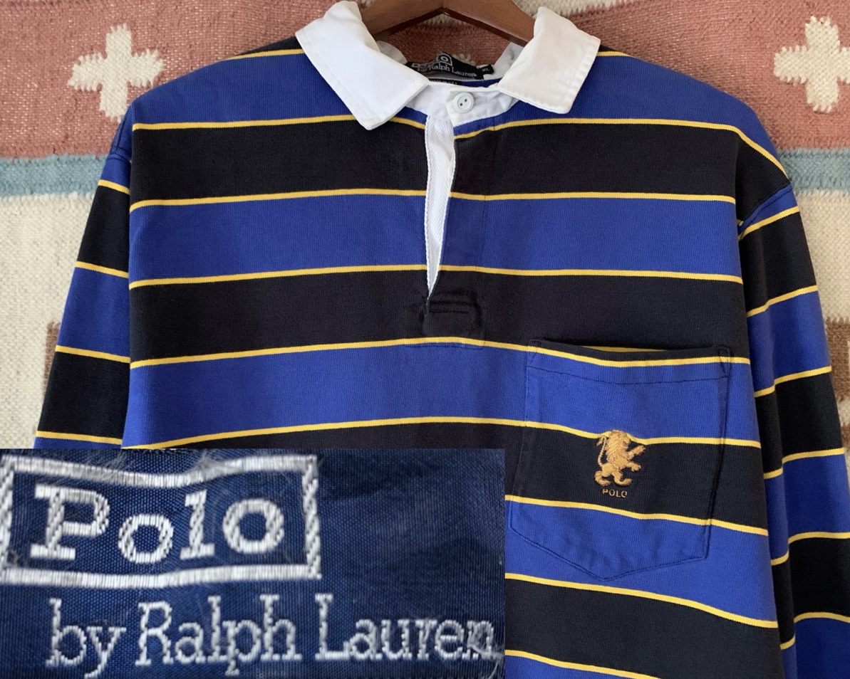 80s USA製 POLO Ralph Lauren ビンテージ ポロ ラルフローレン ラグビー シャツ ライオン 刺繍 US- XL サイズ //