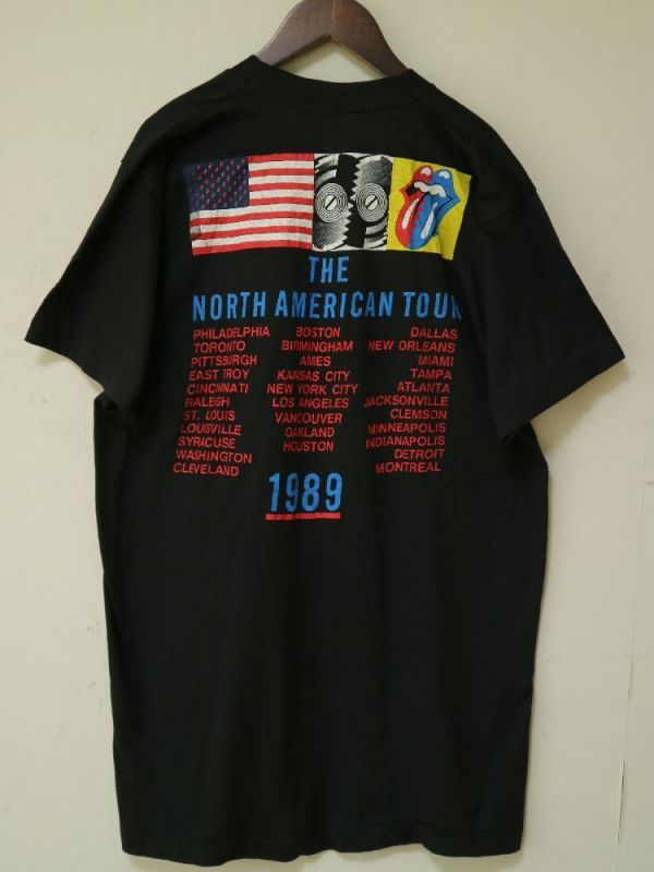 未使用! 1989年 usa製 ROLLING STONES ローリングストーンズ STELL WHEELS THE NORTH AMERICAN  TOUR ビンテージ ツアーT Tシャツ 黒 XL //