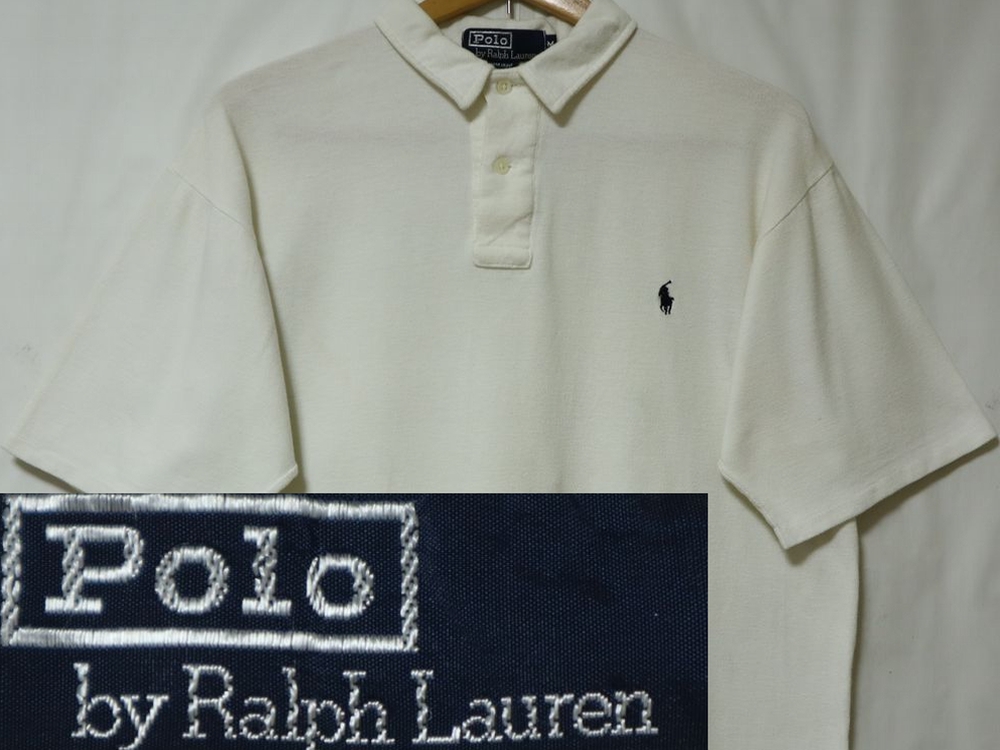 90s USA製 POLO Ralph Lauren ビンテージ ポロ ラルフローレン コットン 鹿の子 半袖 ポロシャツ US- M サイズ 白 //