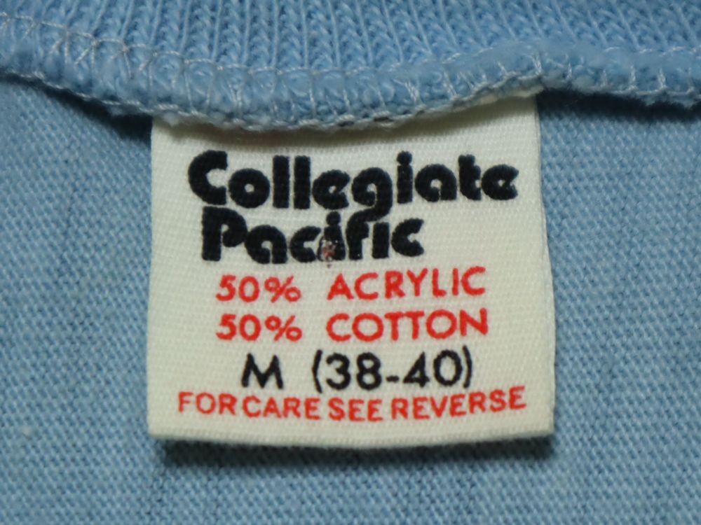 70s USA製 Collegiate Pacific ビンテージ カレッジ プリント フットボール Tシャツ 七分袖 シングルステッチ US- M  サイズ 水色 //