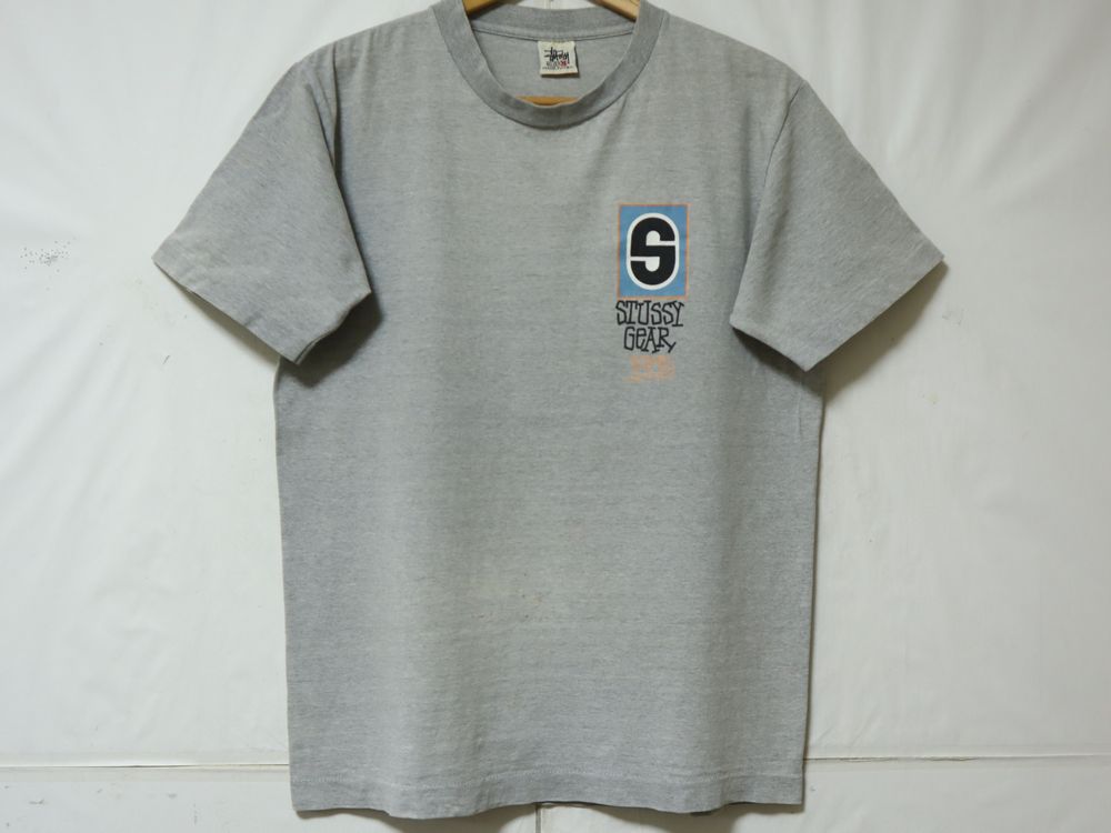 1995年 USA製 OLD STUSSY ビンテージ 90s オールド ステューシー 両面 Sロゴ プリント 半袖 Tシャツ US- M サイズ  グレー シングル //