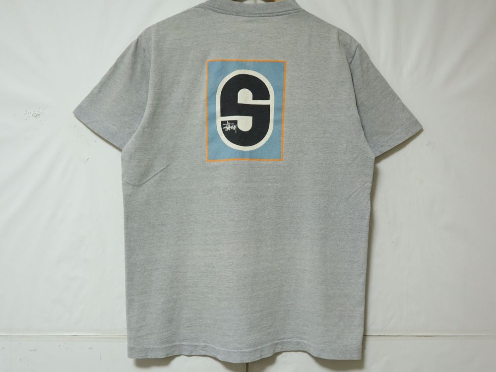 1995年 USA製 OLD STUSSY ビンテージ 90s オールド ステューシー 両面 Sロゴ プリント 半袖 Tシャツ US- M サイズ  グレー シングル //