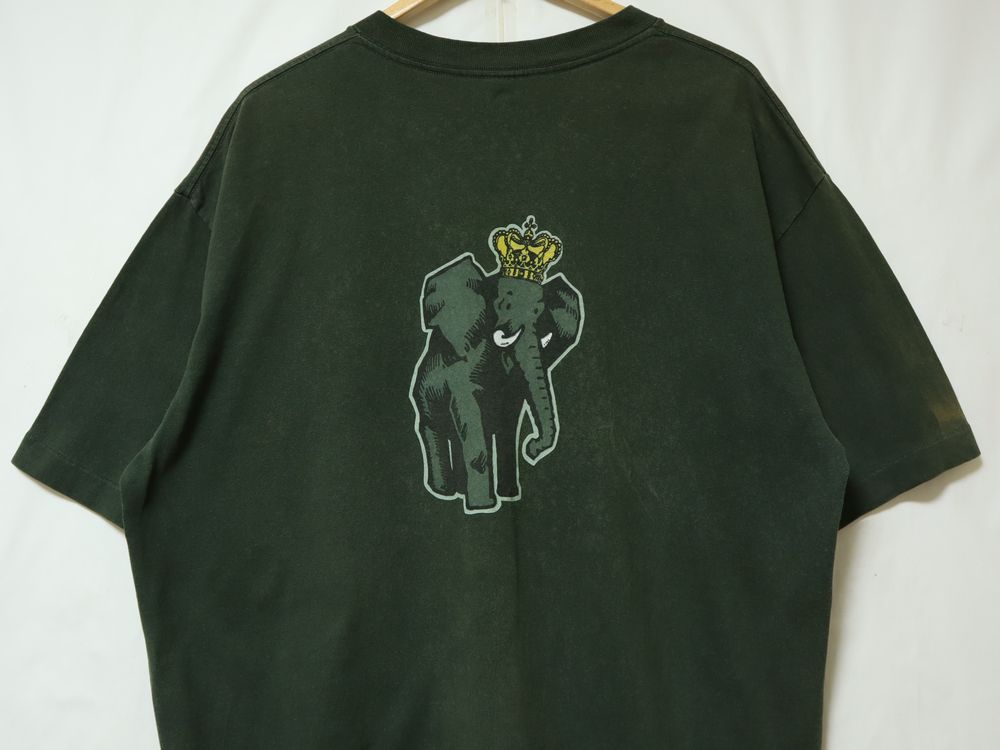 80s USA製 OLD STUSSY ビンテージ オールド ステューシー 両面プリント 象 エレファント ショーンフォント ロゴ 半袖 Tシャツ  US- XL 緑 //